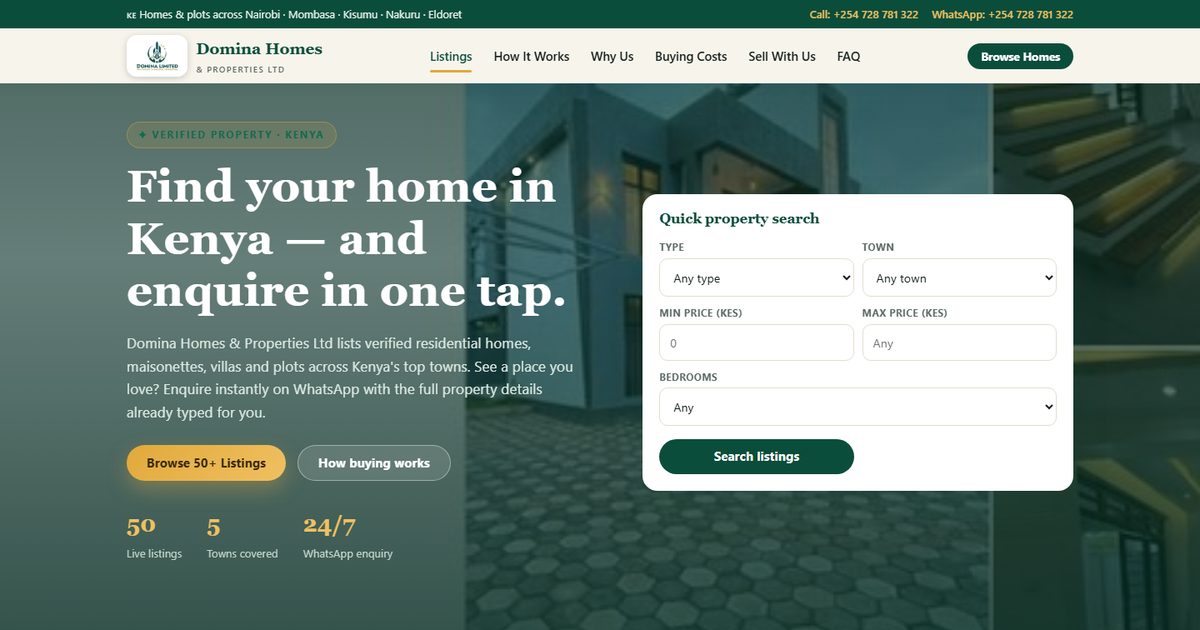 Domina Homes & Properties Ltd website homepage
