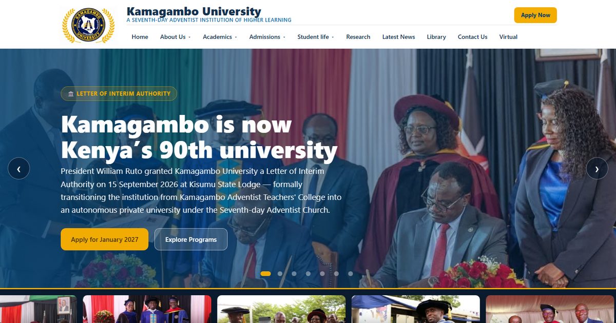 Kamagambo University website homepage, built by Kavenacc